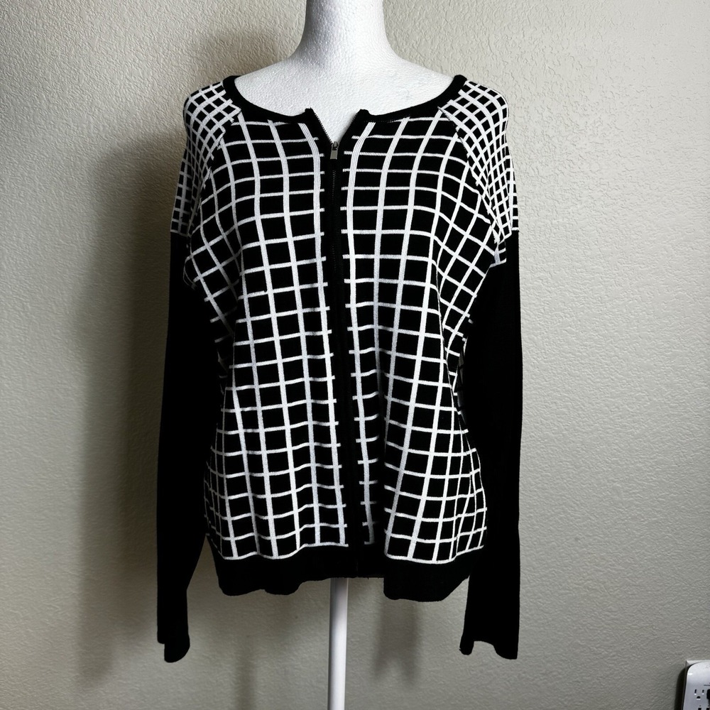 Premise Women's Sweater Cardigan Full‎ Zip Black & White Size Large Rayon Soft